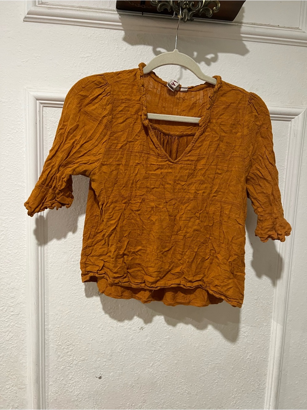 Dolan Orange Crinkled V-Neck Women's Top